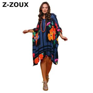 Kadınlar Elbise Batwing Kol Artı Boyutu Baskı Çiçekler Bohemian Beach Es Yaz Giysileri Moda 210524