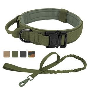 Tactical Dog Collar Leash German Shepard Medium Large Dog Collars Lead For Walking Training Dog Collar Control Handle 210729