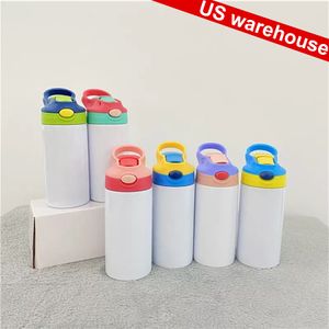 US Warehouse 12oz Sublimation Sippy Cups Kid Tumblers Flip Lid Vattenflaska Rostfritt Stål Dubbelmur Isolerad Vakuum Easy Sub Drinking Milk Muggar i Bulk