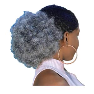 Salt Pepper Grey Ponytail Hair Extension Prawdziwe Włosy Shake and Idź Kinky Curly Curko Bun Up Updo Ludzkie Ponytails 120g 140g 100g DHL