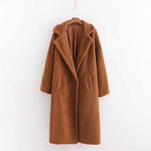 Осень зима женщин карамель тедди пальто стильный женский густой теплый кашемировой куртку вскользь девушки уличная одежда 210520