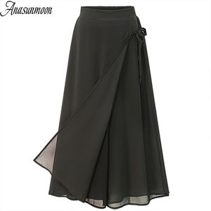 ANASUNMOON Summer European Style Plus Size 5XL Women Trousers Casual Loose Chiffon Calf- Length Pants Black Wide Leg Ladies Pant 211115