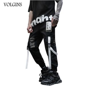 Streetwear hip hop joggers män lastbyxor fickor 2021 nya svarta spår taktiska casual band manliga byxor sweatpants y0927