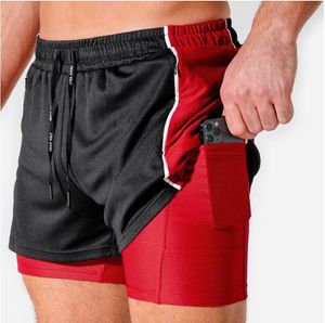 Dubbelskiktshorts Summer Crazy Muscle Running Fitness Cykling Vandring Camping Volleyball Skateboard Mesh Snabbt torrt l￶st polyester Middle midjefoderbyxor