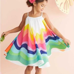 40 # Baby Girls Ärmlös Rainbow Print Boho Dress Summer Stripe Slip Klänningar för Baby Vest Dress Toddler Kläder Q0716