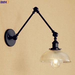 Glass Black Vintage Edison Wall Light LED Bedroom Adjustable Long Arm Lamp Sconce Loft Style Industrial Lighting Lamps