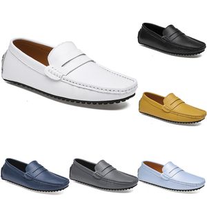 Deri Bezelye erkek Rahat Sürüş Ayakkabı Yumuşak Taban Moda Siyah Donanma Beyaz Mavi Gümüş Sarı Gri Ayakkabı Tüm Maç Tembel Cross-Sınır 38-46 Color125