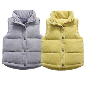 Kids Warm Vest Winter Girls Boys Thicken Waistcoat Corduroy Outerwear Children Teens Cotton Jackets For 2-10 Years 210818