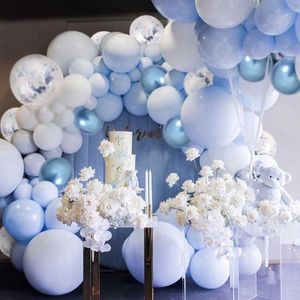 Pastelowy zestaw Balon Macaron Blue Biały Balloon Garland Arch Kit Metalowe Balony Ślubne Baby Shower Happy Birthday Party Decor 210626