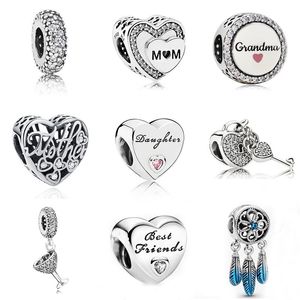 Adatto a bracciali Pandora 20pcs Acchiappasogni Bicchiere da vino Migliori amiche Mamma Ciondolo in cristallo Charms Perline Charms in argento Perline per donne Fai da te Collana europea Gioielli