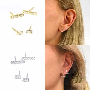 Sterling Silver Earrings For Women 4Mm 10Mm Single Row Straight Piercing Stud Pendientes Plata Fine Jewelry