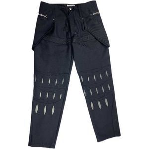 Men's Pants Kiko kostadinov21ss Arcadia Navy embroidered button and strap casual frock pants