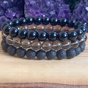 MG1250 New Design Root Heart Chakra Yoga Mala Bracelet 3A Black Tourmaline Energy Bracelet Rock Lava Smoky Quartz Stack Jewelry