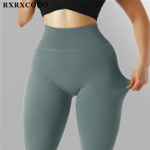 Rxrxcoco yoga leggings kvinnor push up sömlösa leggings för fitness hög midja tights sport ribbed booty scrunch gym yoga byxor 210929