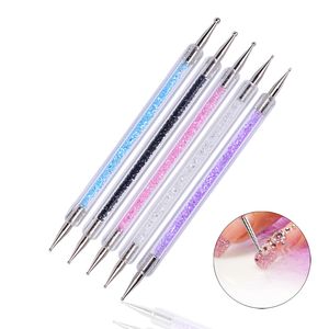 5 pezzi doppia testa nail art che punteggia punti penna per gel UV pittura design manico in acrilico strass pietra picker kit di strumenti per manicure NAB013