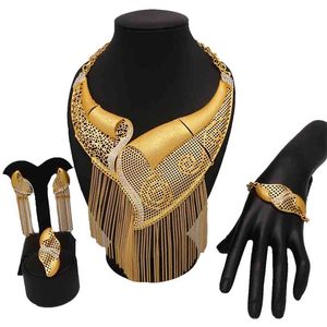 Dubaj 24k Gold Big Jewelry Sets Kobiety Długi naszyjnik