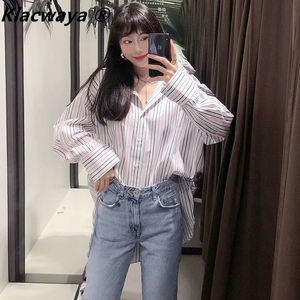 Women Blouse Color Striped Chic Loose Casual Shirt Fashion Long Sleeve Asymmetry Hem Shirts Female Button 210521