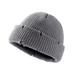 Мода зимние дыры шляпы для женщин мужчина вязаные теплые шапочки арендодателя шляпные шапки прохладная уличная одежда Beanie хип-хоп девушки мальчики