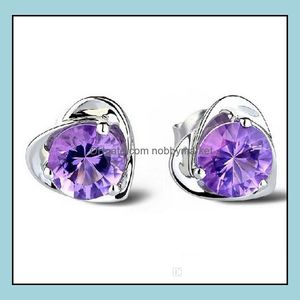 Orecchini a lobo Gioielli Ametista Matrimonio per le donne Cristallo viola Amore Cuore Charms Orecchio 30% Argento 925 Grande oro bianco sovrapposto Goccia Deli