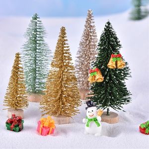 クリスマスの装飾10ピースミニツリーサイザルシルクシーダー 装飾小さなゴールドブルーグリーンホワイト