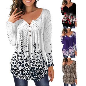 Design 3XL Plus Size Plus Size Floral Tunic Tunic Shirts Fashion Round Neck Donne Blouses Button Casual Spring Womens Camicia Abbigliamento Abbigliamento