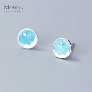 925 Sterling Silver Round Abstract Style Stud Earrings for Women Enamel Fashion Stars Fine Jewelry Pendientes 210707