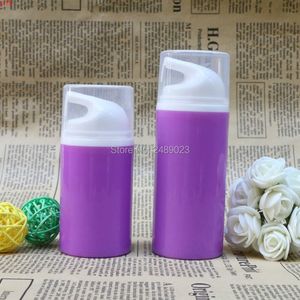 Bottiglie di plastica della pompa senz'aria vuota viola Bottiglie di emulsione testa bianca Lozione bottiglia su imballaggio cosmetico da viaggio 100 pezzi / lottobuona quantità