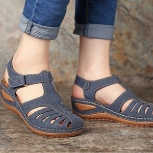 Woman Summer Leather Vintage Sandals Buckle Casual Sewing Women Shoes Solid Female Shoe Ladies Platform Plus 35-44