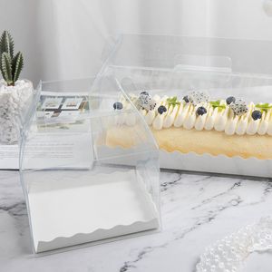 Gift Wrap Transparent Cake Roll Packaging Box with Handle Eco-friendly Clear Plastic Cheese Cake Boxes Baking Swiss Roll1 1277 V2