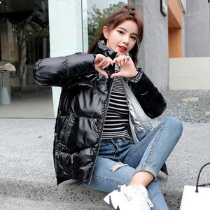 Woman Glossy Solid Down Jacket Spring Fashion Trend Thicken Warm Stand Neck Hooded Puff Coats Designer Female Casual Bread Puffer Jackets