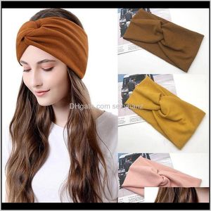 Stirnbänder Drop Lieferung 2021 Kreuz Frauen Stirnband Einfarbig Breite Turban Twist Gestrickte Baumwolle Haarband Haar Zubehör Make-Up Geknotet headw