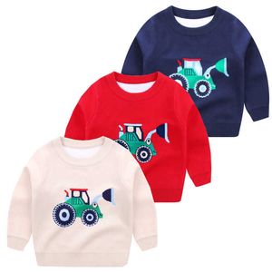 ブルドーザーパターン男の子のセーター幼児の冬の服子供ニット服綿キッズプルオーバーY1024