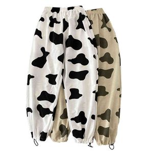 Vaca impressão mulheres calças harajuku calças largas calças de perna de verão senhoras moda meninas calça calça casual calças reta y211115