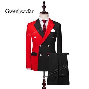 Gwenhwyfar 2020 (Blazer + Spodnie) Shinny Mens Garnitury 2 Sztuka Peaked Lapel Casual Red Tuxedos na ślub Groomsmen Garnitury Mężczyźni X0909
