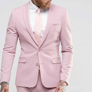 Rosa smal passform prom kostymer för män 2 stycke casual groomsmen smoking för bröllop med hakad lapel anpassade manliga mode kläder set x0909