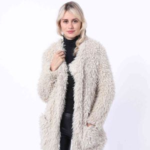 Peluş Ceket Kadın Kürk Kuzu Kalınlaşmak Kış Sıcak Uzun Kollu Kadın Ceketler Palto Kabanlar Kadınlar Için Faux Kürk Ceket 211213