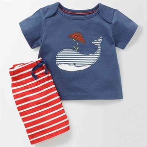 Baby Kleidung Sets Kinder Kleidung Sommer Jungen Muster Kleidung + Gestreifte Hosen 2ps Für 210429