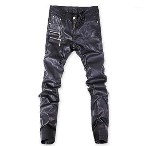メンズパンツ2021スキニーメンズブラックレザーパンツ、男性スリム韓国のズボン