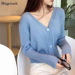 Autumn Sweater Women Long Sleeve V-neck Loose Knitted Cardigan Single-Breasted Sweet Casual Sueter Mujer 10330 210512