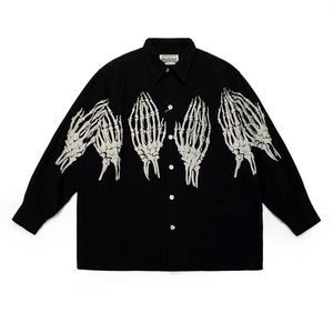 Mäns Casual Shirts 2022 Män Lyxig Wacko Maria Jean Skull Hand Fashion Cotton Shirt High Pocket Long-Sleeves S 2XL # A222