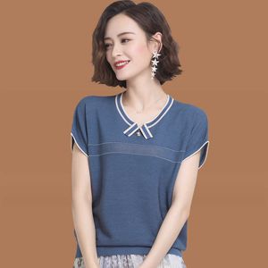short-sleeved women's T-shirt short section loose hollow knitted office sweater summer O-neck oversize pullover sweater 210604