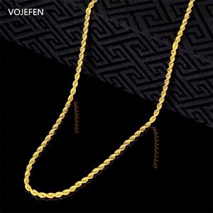 VOJEFEN AU750 k Real Yellow Gold Rope Chain Necklace For Women Men Twist Chains Choker Necklaces Fine Jewelry Birthday Gift