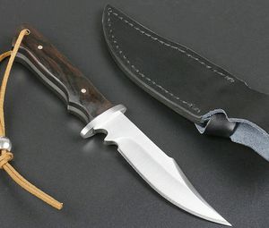 Specail Erbjudande Ourdoor Survival Straight Jaktkniv 440c Satin Bowie Blade Full Tang Ebony Handtag Fasta Blad Knivar Med Lädermantel