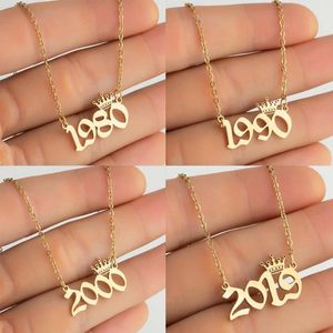 Necklace 2021 fashion jewelry year Necklace crown necklace digital pendant chain stainless steel accessories