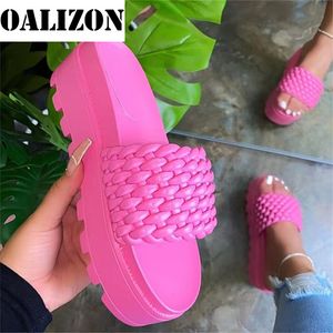 Lato Klapki Damskie Klapki Wysokie Klubowe Obcasy Płaska Platforma Woven Sandal Casual Otwarty Otwórz Toe Splot Kapcie Buty