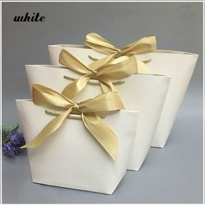 10Pcs Favor Bow Ribbon Gift Bag Recyclable DIY Paper Bags For Clothes Wedding Birthday Party With Handle s Celebration Decor 210724