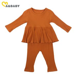 1-5Y Sonbahar Çocuk Bebek Kız Giysileri Set Yumuşak Örme Ruffles Tunik T Gömlek Tops Pantolon Kıyafetler Çocuk Kostümleri 210515