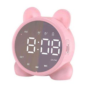 Cute Cat Bluetooth Speaker Alarm Clock, Led Digital Clock Girls Bedside Alarm Clock Wake Up Temperature, Snooze Alarm clock 211112