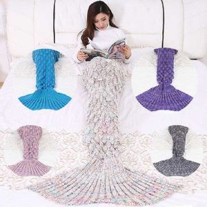 Cammitever 180 * 90 cm Duży Mermaid Ogon Koc Crochet Syrenka Koc dla dorosłych, miękkie wszystkie sezony Koce sypialne 211019