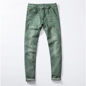 2020 Yeni Moda Erkekler Kot Slim Fit Elastik Kalem Pantolon Haki Mavi Yeşil Renk Pamuk Marka Klasik Kot Erkekler Skinny Jeans X0621